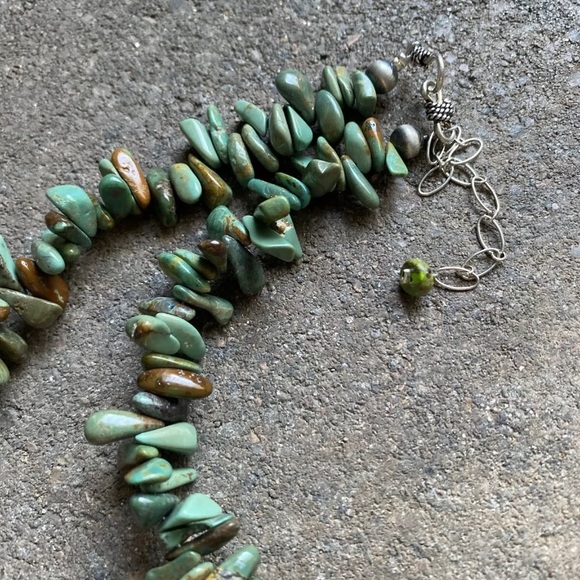 Sterling Silver Green Turquoise Bead Necklace. - Picture 8 of 12